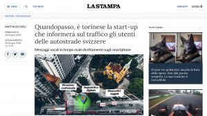 LA STAMPA - Quandopasso, è torinese la start-up che informerà sul traffico gli utenti delle autostrade svizzere